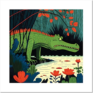 Grumpy Crocodile Dinosaur Illustration Posters and Art